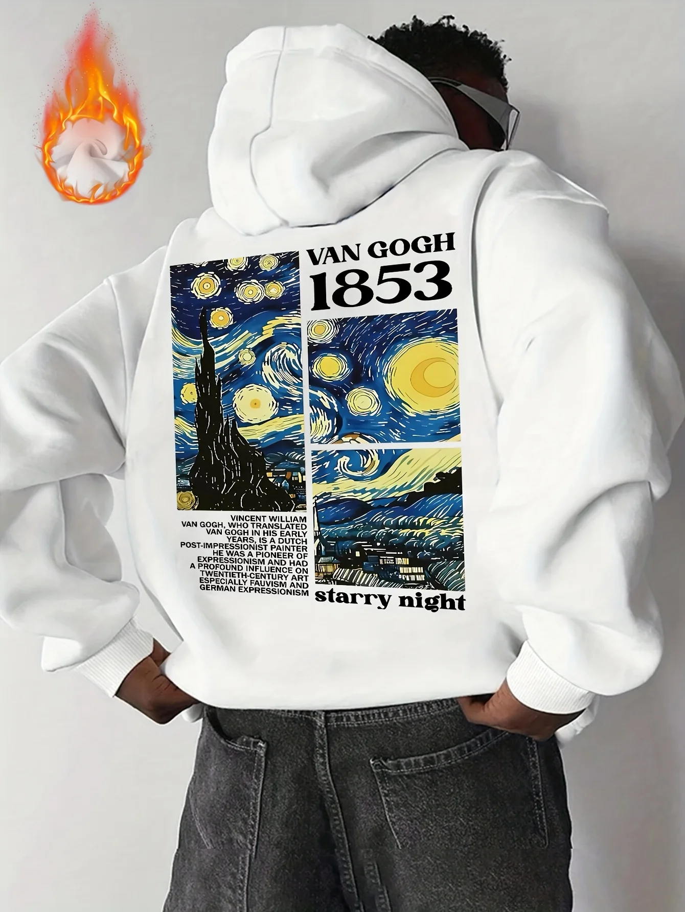 Herren-Hoodie mit Van-Gogh-Sternennacht-Motiv für Herbst und Winter, vielseitig für alle Anlässe, bequem für Freizeit und den täglichen Gebrauch – Detail 4