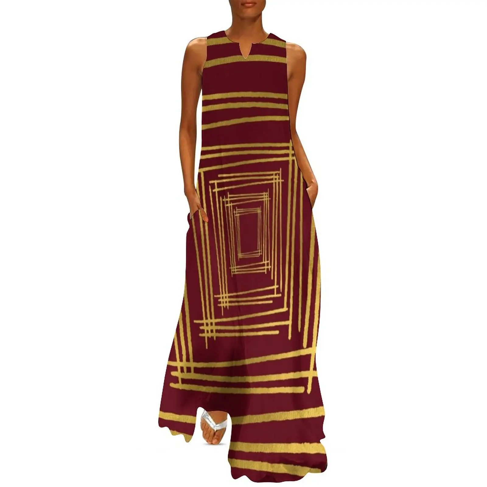 

Garnet and Gold stripes Long Dress dresses women summer 2025 Dress woman women formal occasion dresses Dress