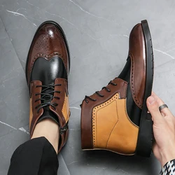 Brand Fashion Men's Ankle Boots Luxury British Style New Quality Leather Senior Designer Mixed Color Brogues Business Mens Boots