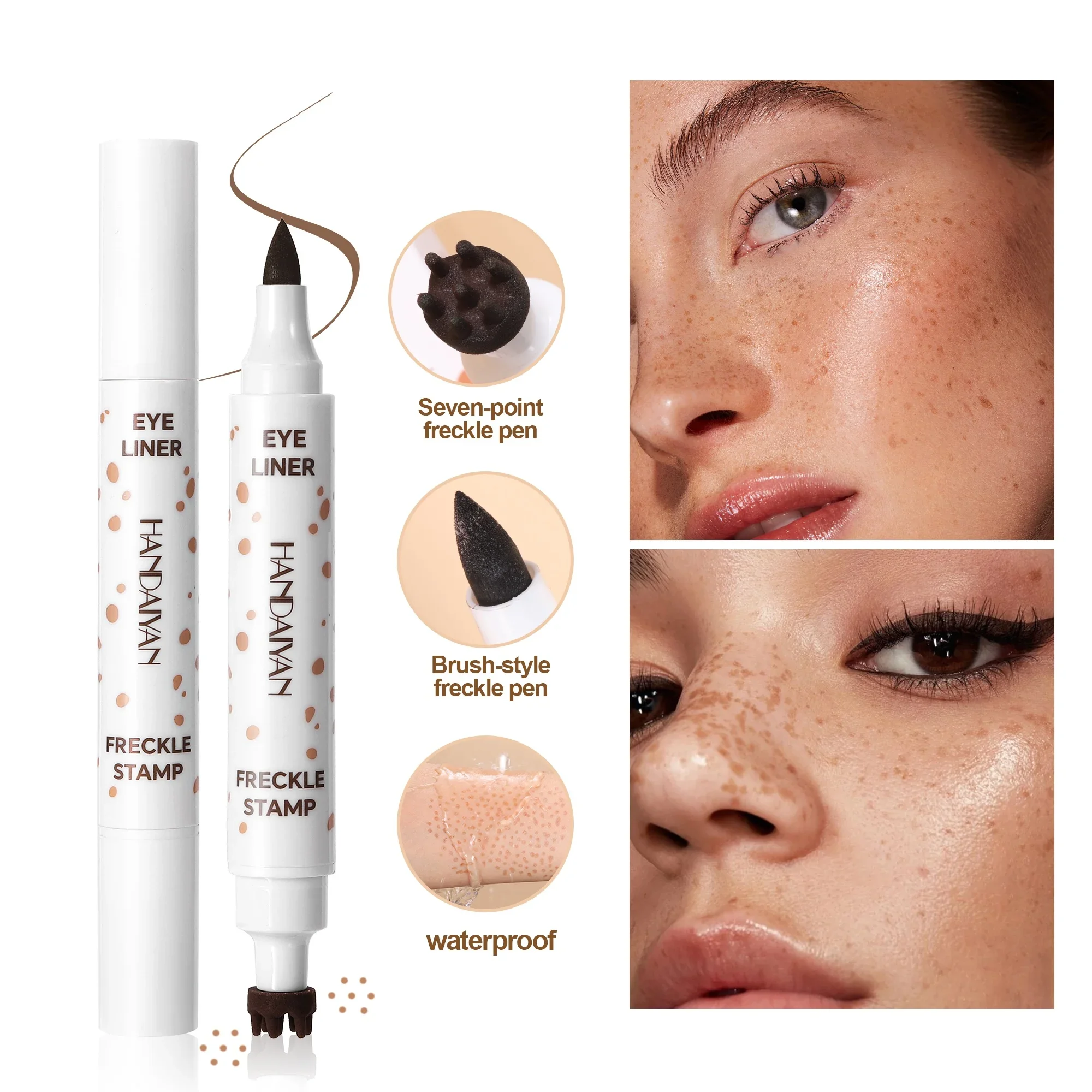 قلم النمش المقاوم للماء ذو نهاية مزدوجة قلم النمش المزيف الطبيعي النابض بالحياة لمظهر دائم قلم نقطة للضوء/البني الداكن