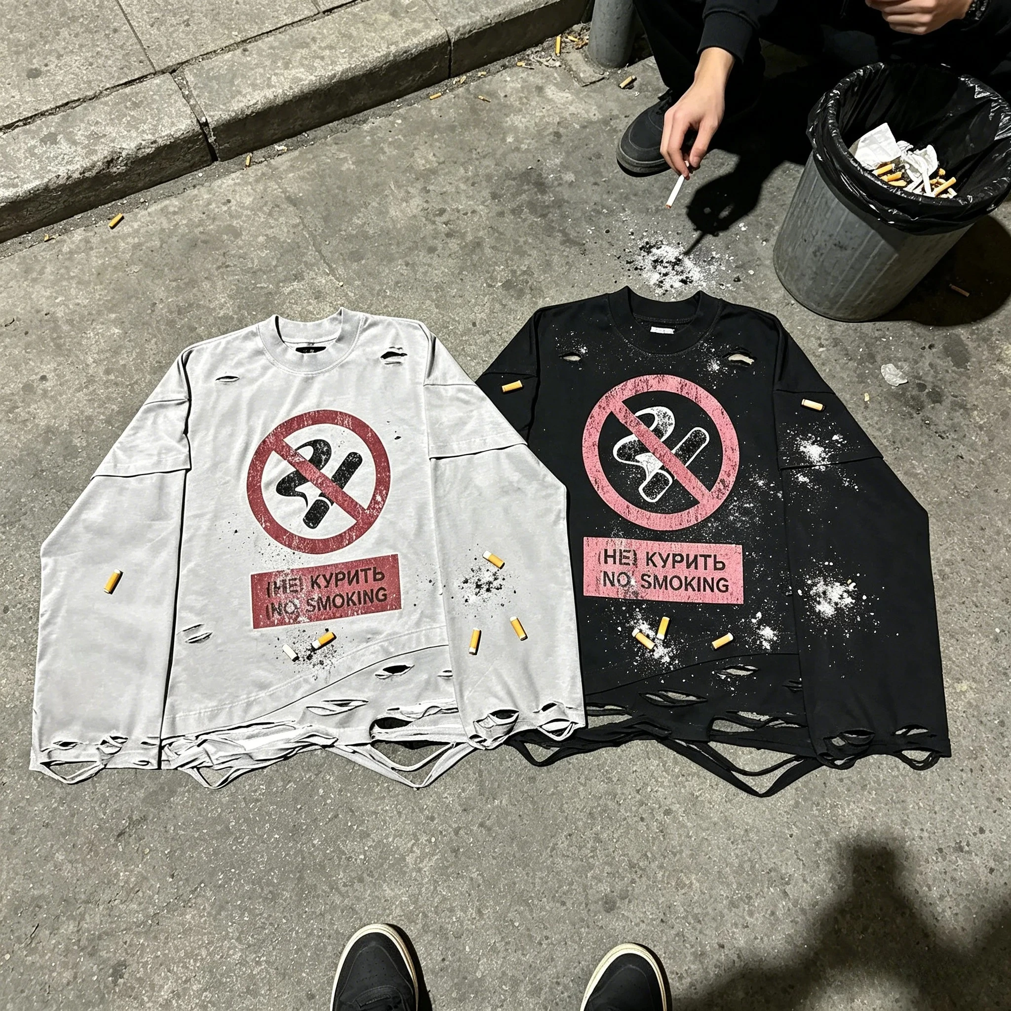 Sudadera Y2K de Manga Larga con Diseño Rasgado, Estilo Hip Hop Harajuku, Moda Gótica Vintage, Cuello Redondo, para Hombre y Mujer