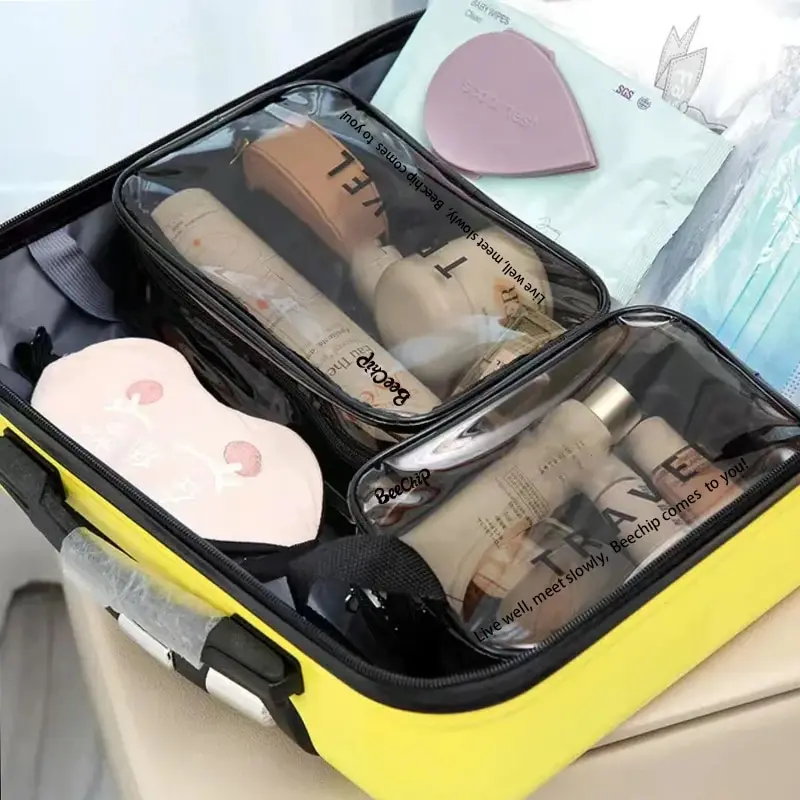 PVC Clear Makeup Case Toiletry Bag Multipurpose Travel Makeup Train Case Portable Cosmetic Organizer Transparent Storage Bag