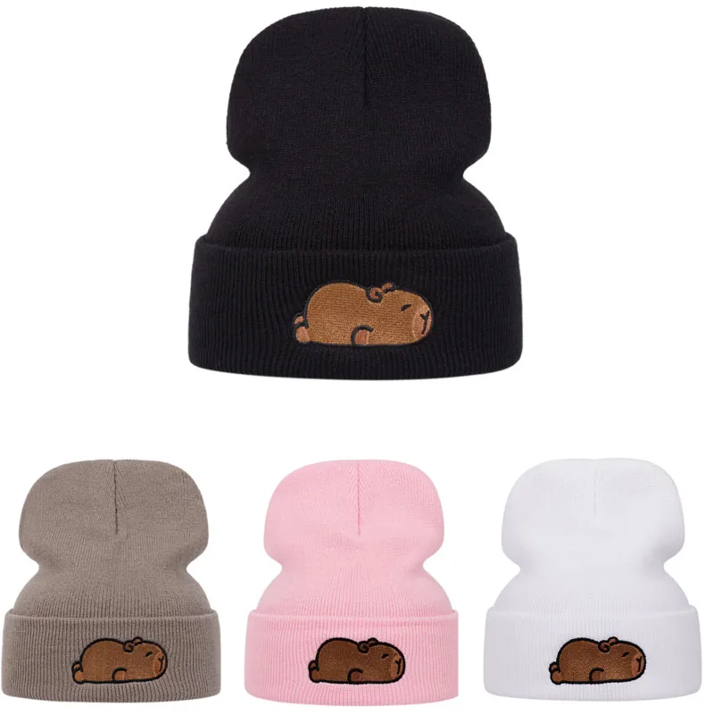 1 STÜCK Niedliche Capybara-Mütze mit Capybara-Stickerei, gestrickte Mütze, warme Wollmütze für Herbst und Winter, Outdoor-Sportveranstaltungen CJCYMZ078