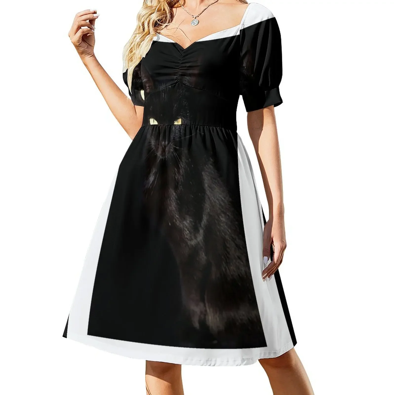 portrait of black wild cat Short-Sleeved Dress Elegant gown luxury dress Dress woman women clothes