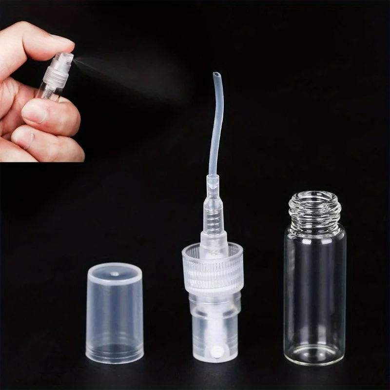 1/30pcs+4 accessories 3ml, 5ml, 10ml refillable glass perfume atomizer with 30 spray bottles, 2 funnels, 2 dispenser divider