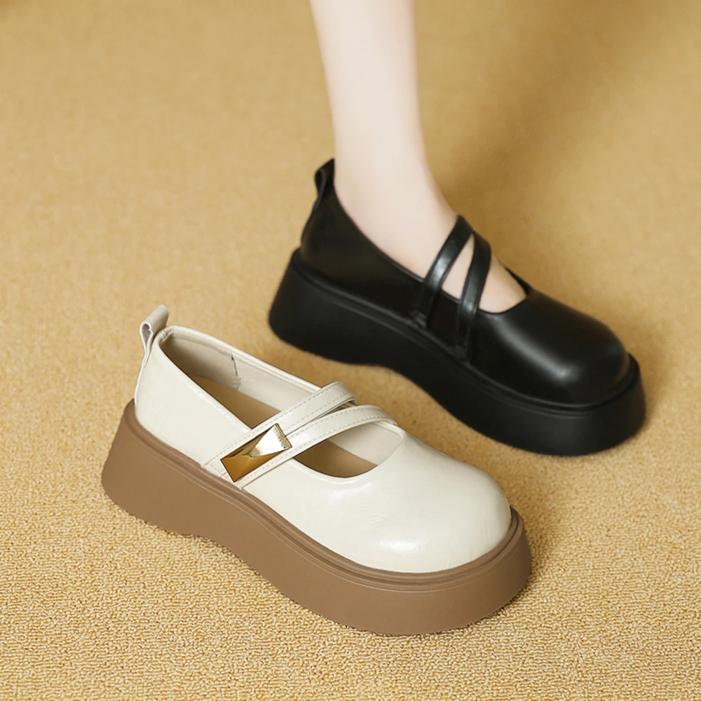 

2026 New Black Womens Single Shoes with Mid Heel Round Toe Straight Buckle Strap Non Slip Spring Outdoor Low Top Shoes