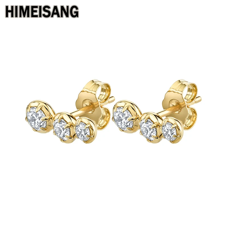 HIMEISANG Luxury Silver Gold Filled Antique Triple Ear Climber Earrings Zircon Stud Earrings For Women Jewelry Wholesales