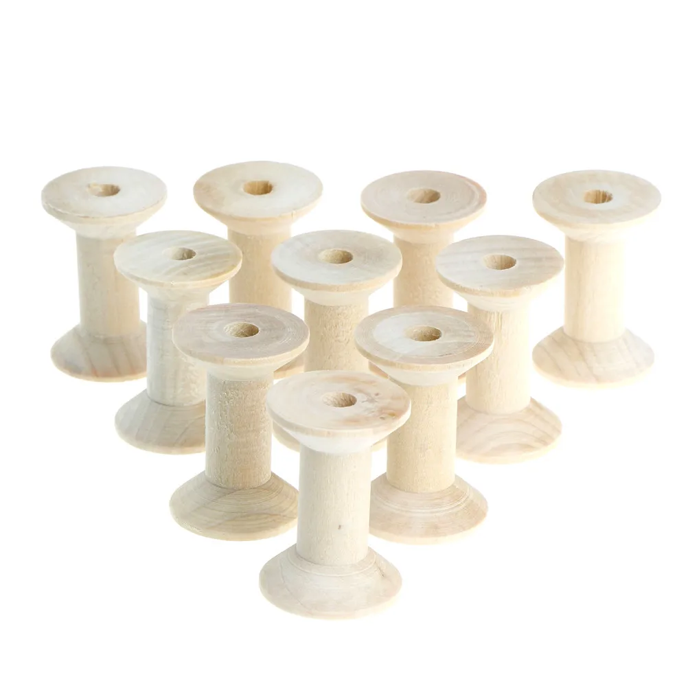 10pcs Natural Color Empty Wooden Bobbin Spools For Thread Wire Needlework kits 47mmx31mm