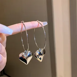 Big Heart Pendant Hoop Earrings for Women European American Exaggerated Loop Brincos Gold Silver Color Jewelry Party Gift