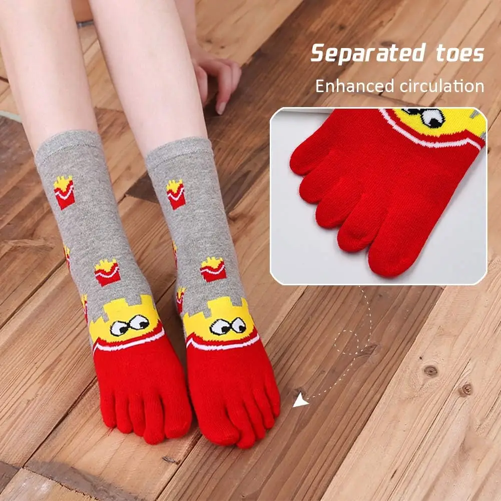 5 Pairs Fun Toe Socks Women Girl Cotton Striped Cute Animal Bright Color Young Casual Fashion Five Finger Socks Ankle Sock