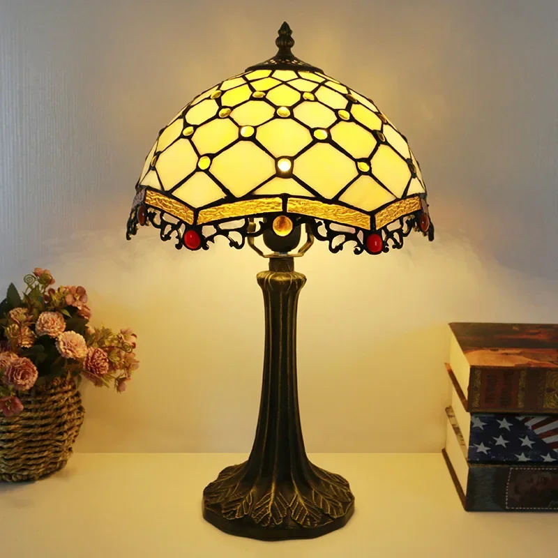 12 Inch 30cm Retro Manual Stained Glass Lampshade Tiffany Table Lamp Lampara De Noche Dormitorio