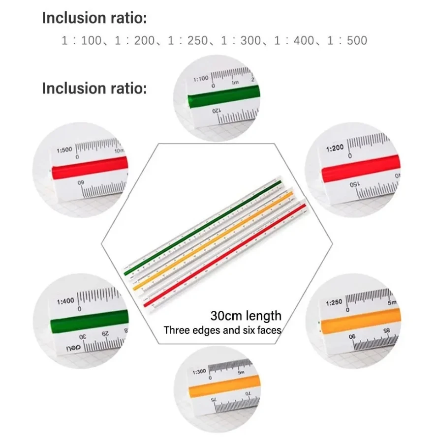 30cm Triangular Scale Ruler Stationery Drawing Measuring Architect Ruler Technical Drawing Ruler School