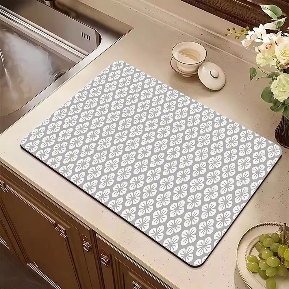 

Diatom Mud Kitchen Drain Pads Floral Pattern Absorbent Bowls Tableware Draining Mat Placemats for Table Coffee Machine Mat