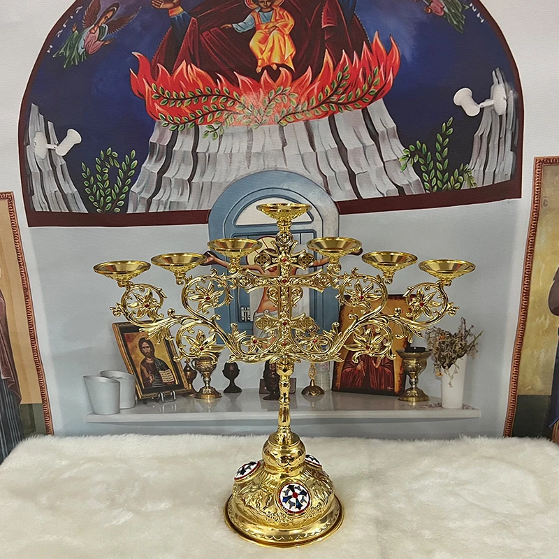 Orthodox Cross Gold Candle Holder Christian Catholic Votive Candlestick Church Decoration Supplies Подсвечник Православный Крест