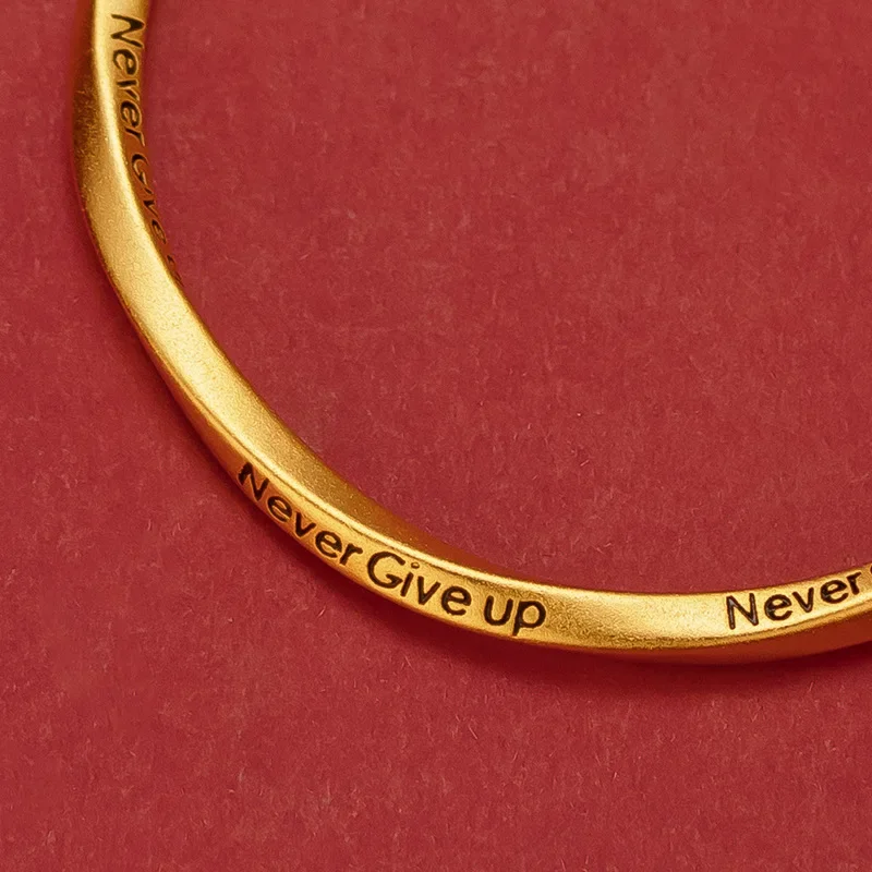 9999 Real Gold 24K Boutique Twist Letter Closed Bracelet Female Ancient Twist Never Give Up Bracelet Pure Gold