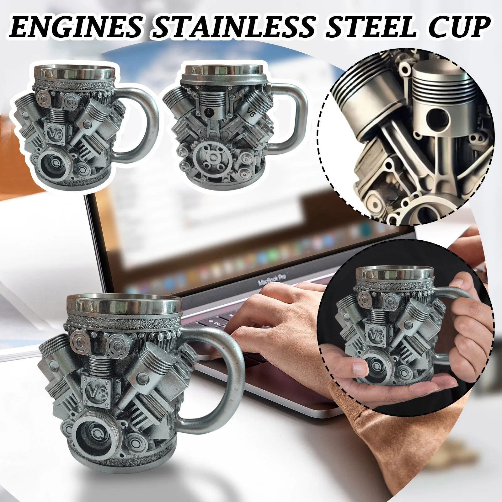 

Creative V8 Engines Stainless Steel Insert Resin Beer Danegeld Tankard Coffee Beer Mugs Water Mug Coffee Cup Stainless Steel Cup