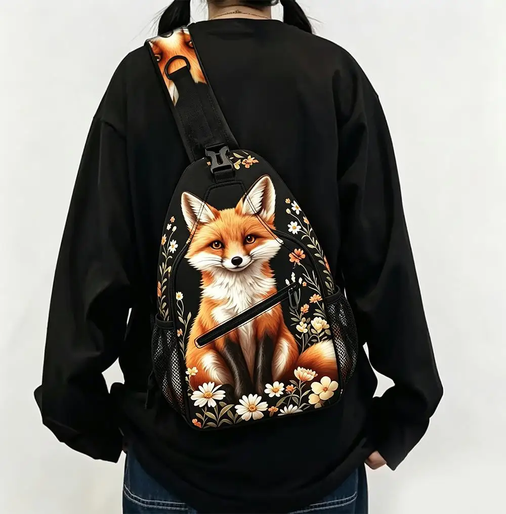 Crossbody Bag Large Capacity Men's Street Trend Techwear Style Punk One Shoulder Chest Bag Fox Print Single Shoulder Chest Bag
