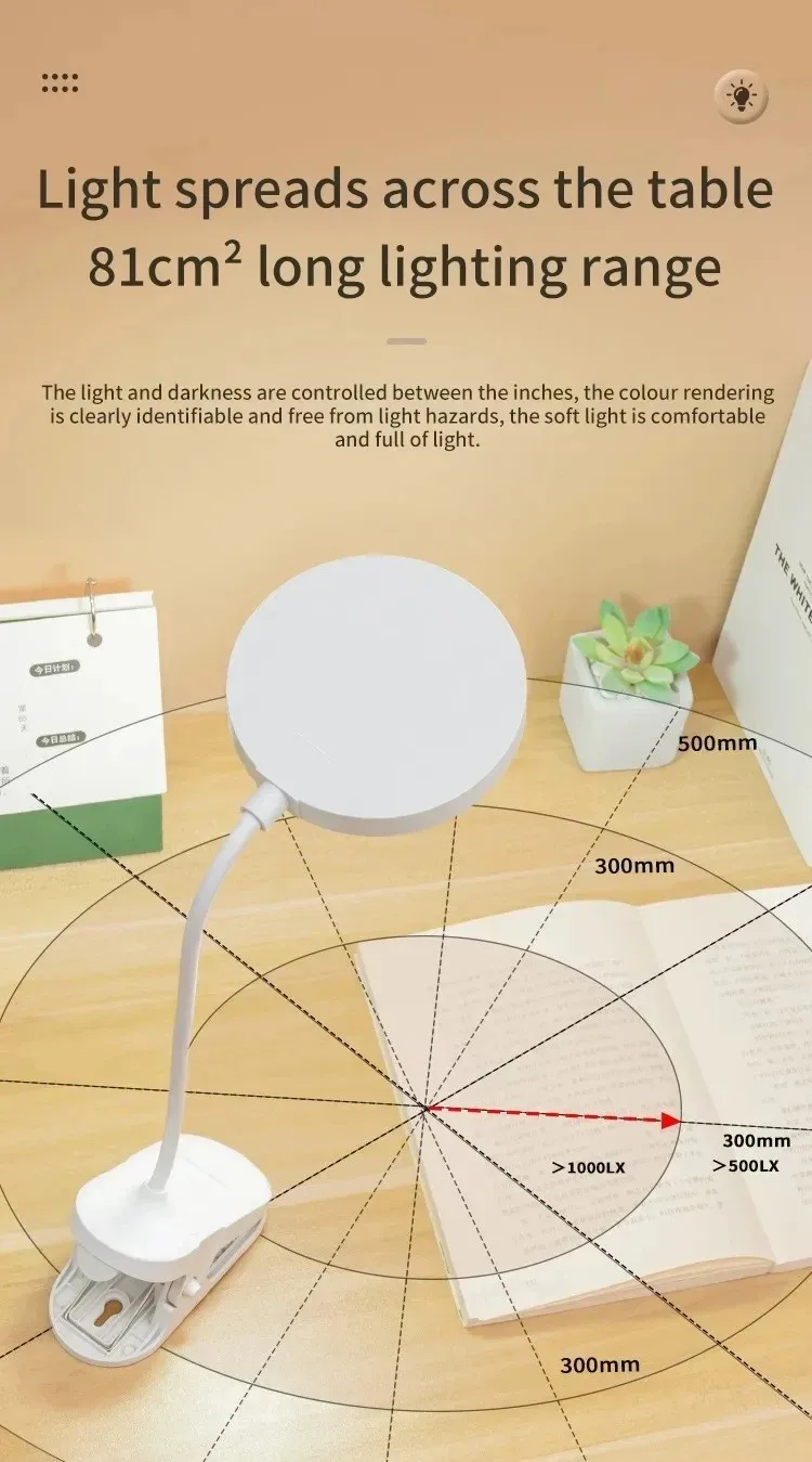 Led Table Lamp USB Rechargeable Night Light With Folding Clamp Study Stand Read Lamp Touch 3 Modes Dimming Eye Protection Light