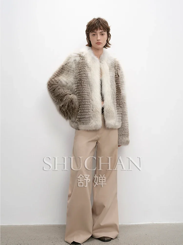 2024 Warm Strips Fox Hair Casaco De Frio Feminino Inverno Sheepskin Fur Coat Women  Casaco De Pele Feminino