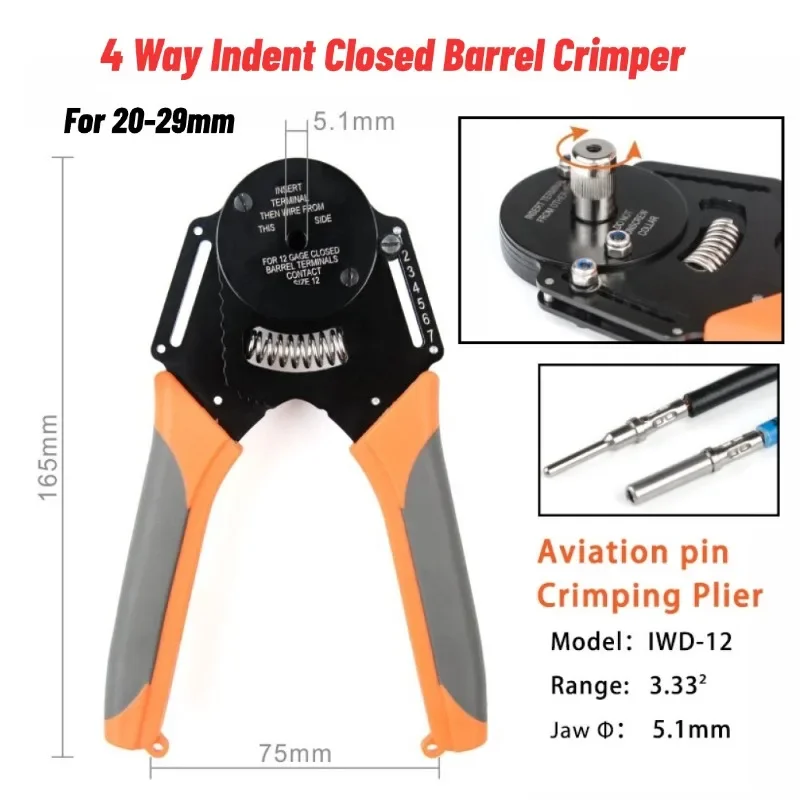 4 Way Indent Closed Crimper Piller Solid Contacts Electrical Repair Crimping Tool AWG Cables IWD-1 Connectors Terminals