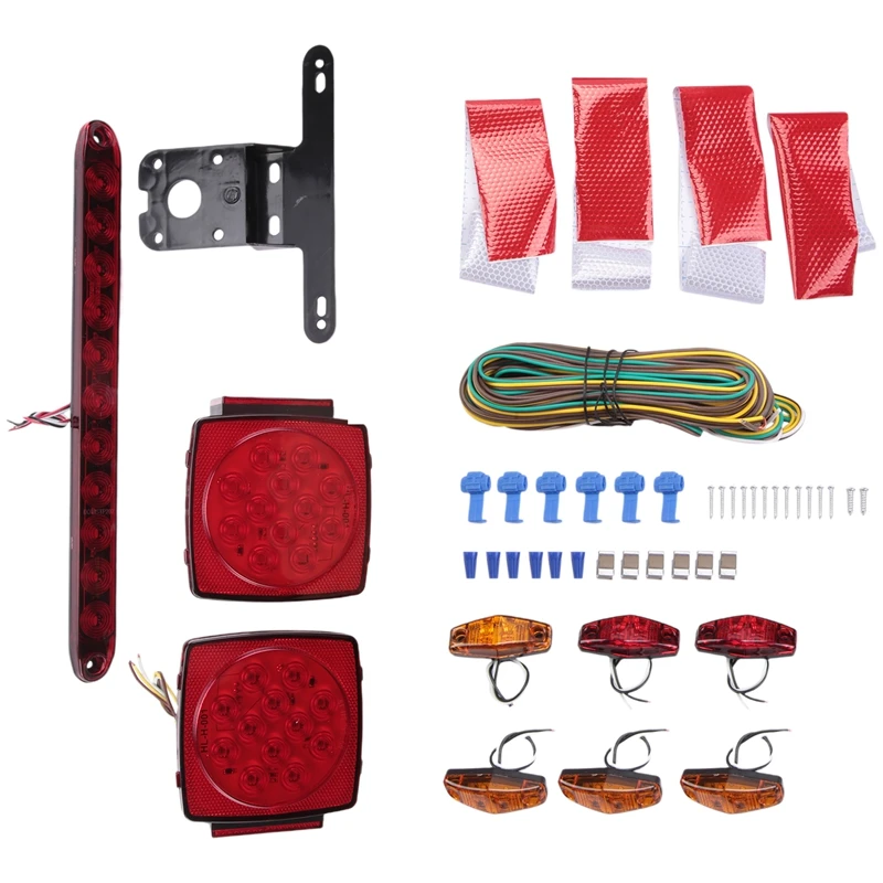 

Trailer Led Light Kit, Square Led Stop Turn Tail Brake License Plate Running Lights With Wiring Harness/Marker Lights