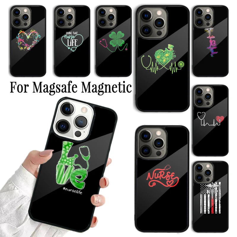 Phone Case For iPhone 16 15 14 13 12 11 Pro Max Plus Magsafe Magnetic Wireless Cover RN Logo Registered Nurse Stethoscope