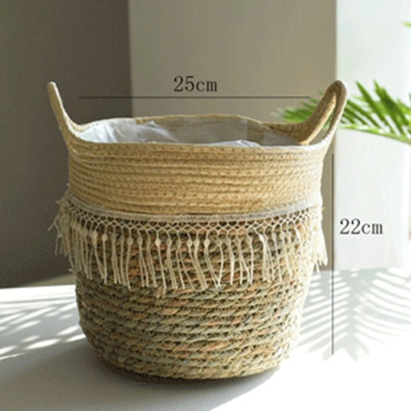 Woven Seagrass Tummy Basket Is Used to Store Plant Basket or Toy Basket