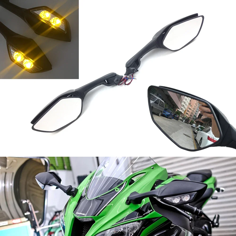 For Kawasaki ZX10R ZX10 ZX 10 R 2011 2012 2013 2014 2015 2014-2015 Motorcycle wide-angle rearview mirrors LED Turn Signal light
