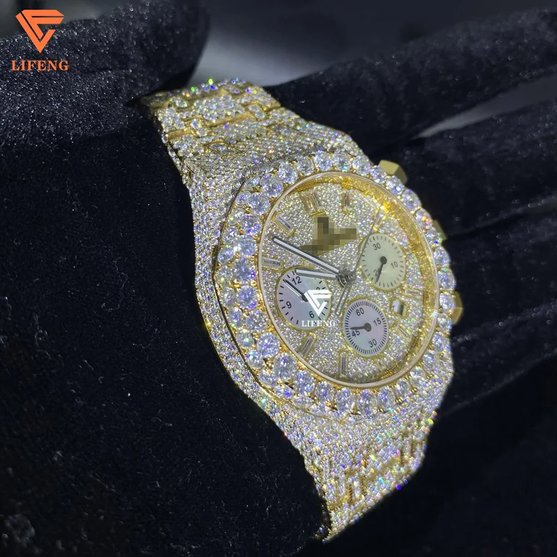 High Quality Luxury Jewelry D Vvs Moissanite Diamond Watch  Moissanite Rap Singer Hip Hop Watch