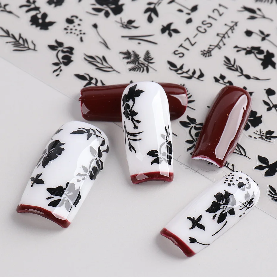 2 pezzi adesivi per nail art con foglie bianche e nere per la primavera estate disegni ciondoli cursori autoadesivi decalcomanie decorazioni per unghie fogli