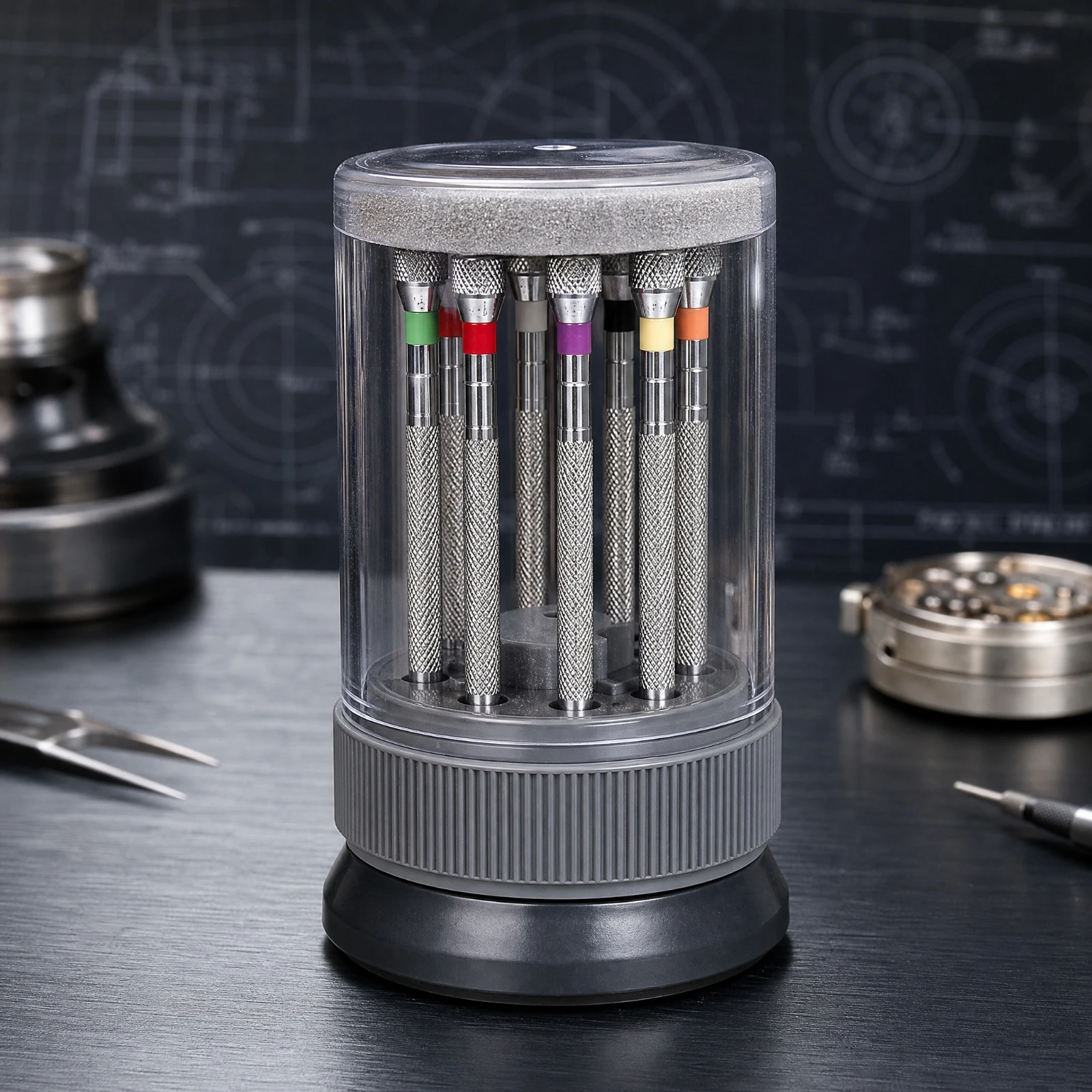 9 Pieces Precision Screwdriver with Replaceable Bit Mini Precision Screwdriver with Rotating Storage Base Compact Wear-Resistant
