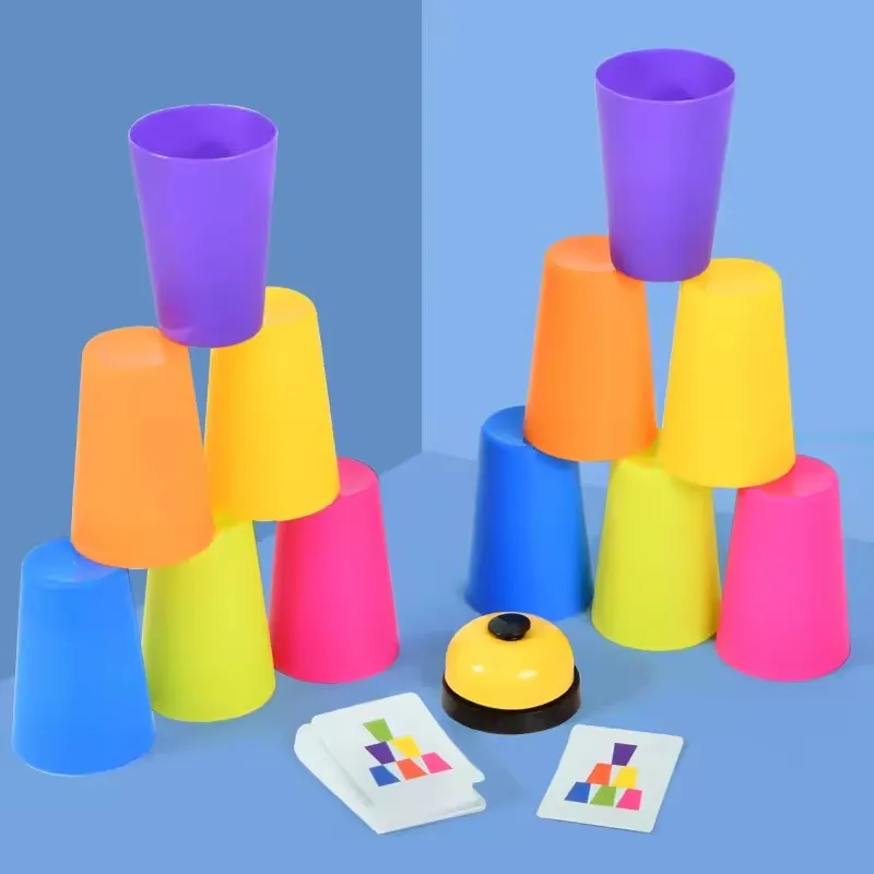 Montessori brinquedos pilha copo jogo com cartão criança educacional iluminação intelectual cor cognição lógica treinamento crianças presente