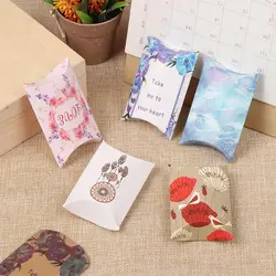 10pcs Mini Gift Box Paper Pillow Stock Packing Birthday Wedding Party Present Paper Box Leaf Tree Pattern Fashion Style Gift Box