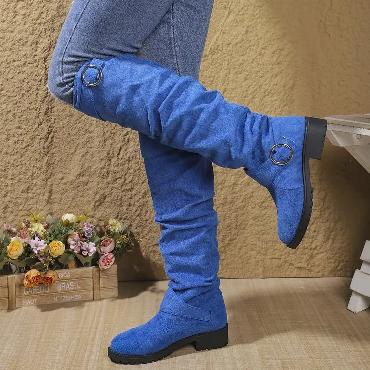 

2026Women's Knee-high Boots Fashion Belt Buckle Designer Womens Boots Retro Suede Casual Long Boots for Women Botas Largas Mujer