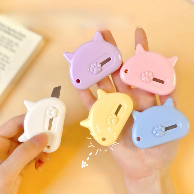 Mini Cartoon Kitten Letter Opener for Kids Kawaii Cat Paw Stationery Paper Cutter Portable Box Cutter Student School Supplies