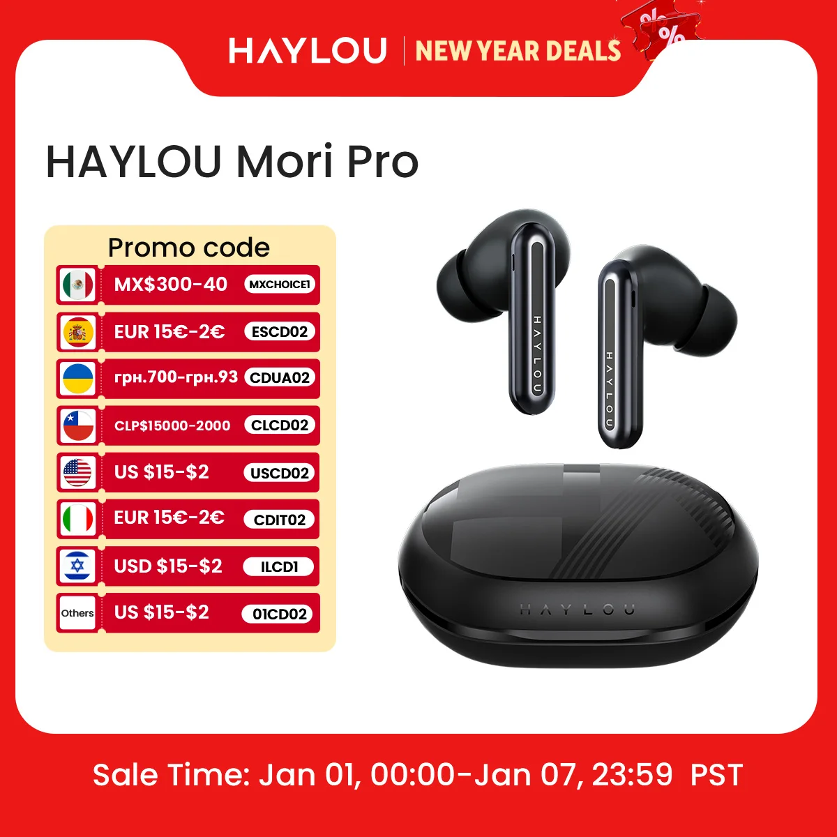 HAYLOU Mori Pro Bluetooth 5.4 Earphones -43dB ANC Active Noise Cancellation Earbuds 6 Mic Wireless Headphones 35H Battery Life