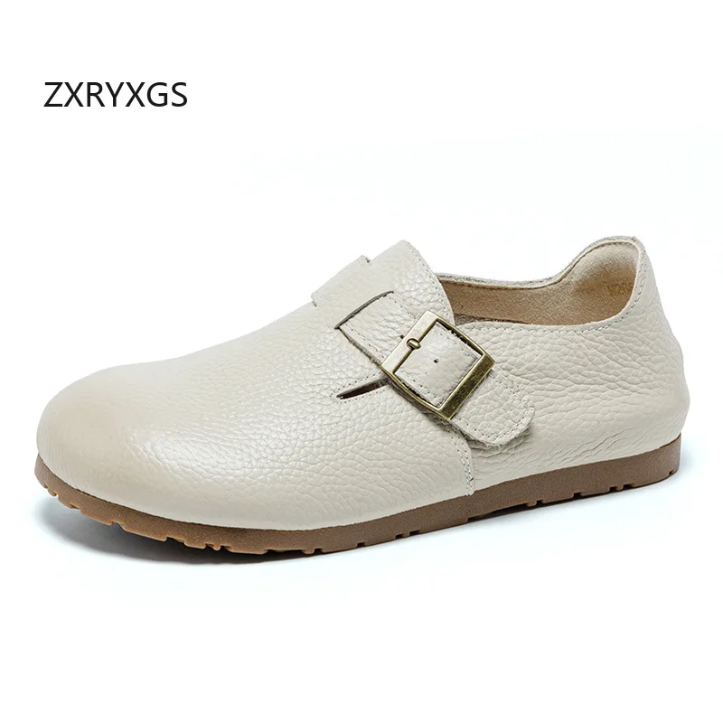 ZXRYXGS Hot Spell 2026 New Fashion Spring Round Toe Genuine Leather Shoes Comfortable Elegant Soft Sole Casual Shoes Women Flats