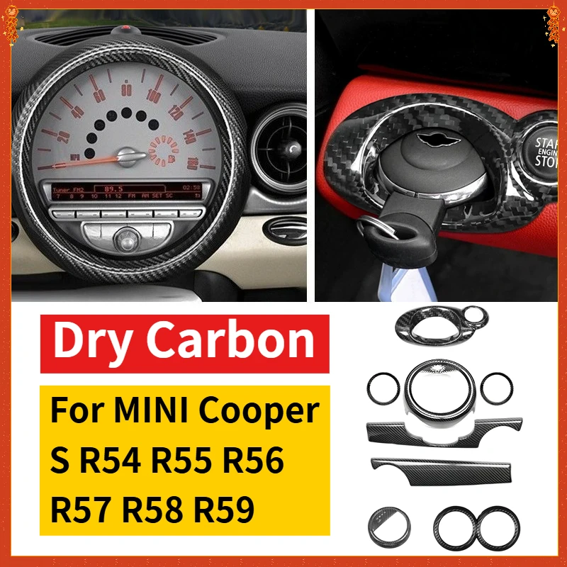 

For Mini Cooper R55 R56 R57 R58 R59 R60 R61 Real Dry Carbon Fiber Key Ignition Bezel Dashboard Cupholder Cover trim Accessorie