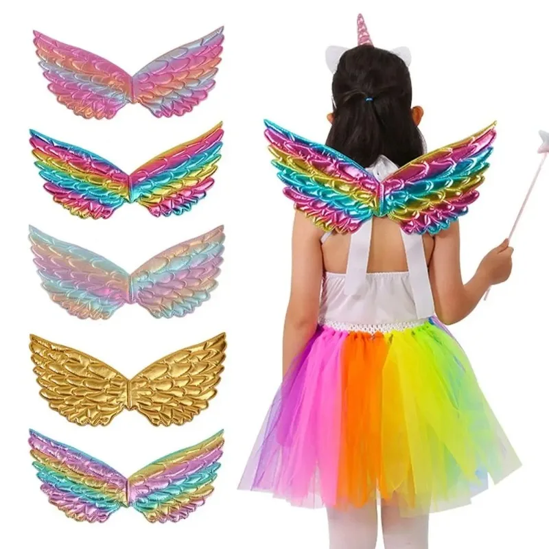 Halloween Kids Girls Fairy Angel Cosplay Wings Rainbow Birthday Party Decoration Cos Props Supplies Baby Shower Costume