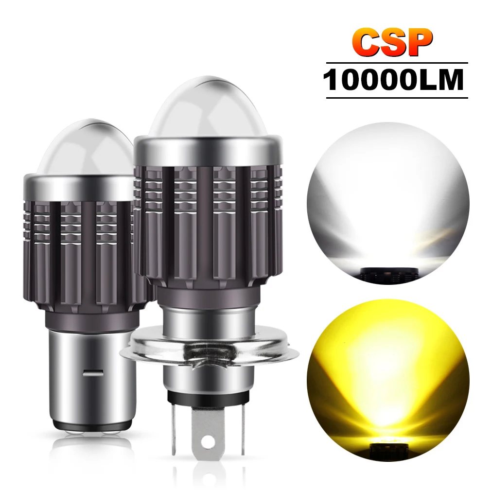 1pc 10000LM Motorcycle LED H4 BA20D Hi/Lo Beam LED Motorcycle Headlights Bulbs Lens White Yellow Motorbike Headlight Lamp