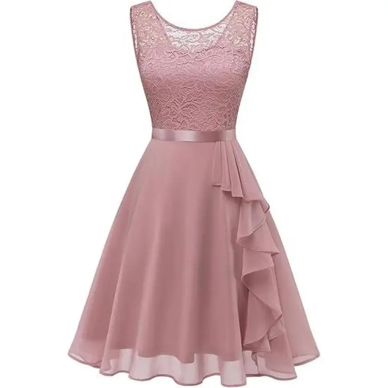 Sleeveless Lace Mesh Short Cocktail Party Dress Long Simple Elegant Coming Of Age Birthday Chiffon Evening Dress Customized