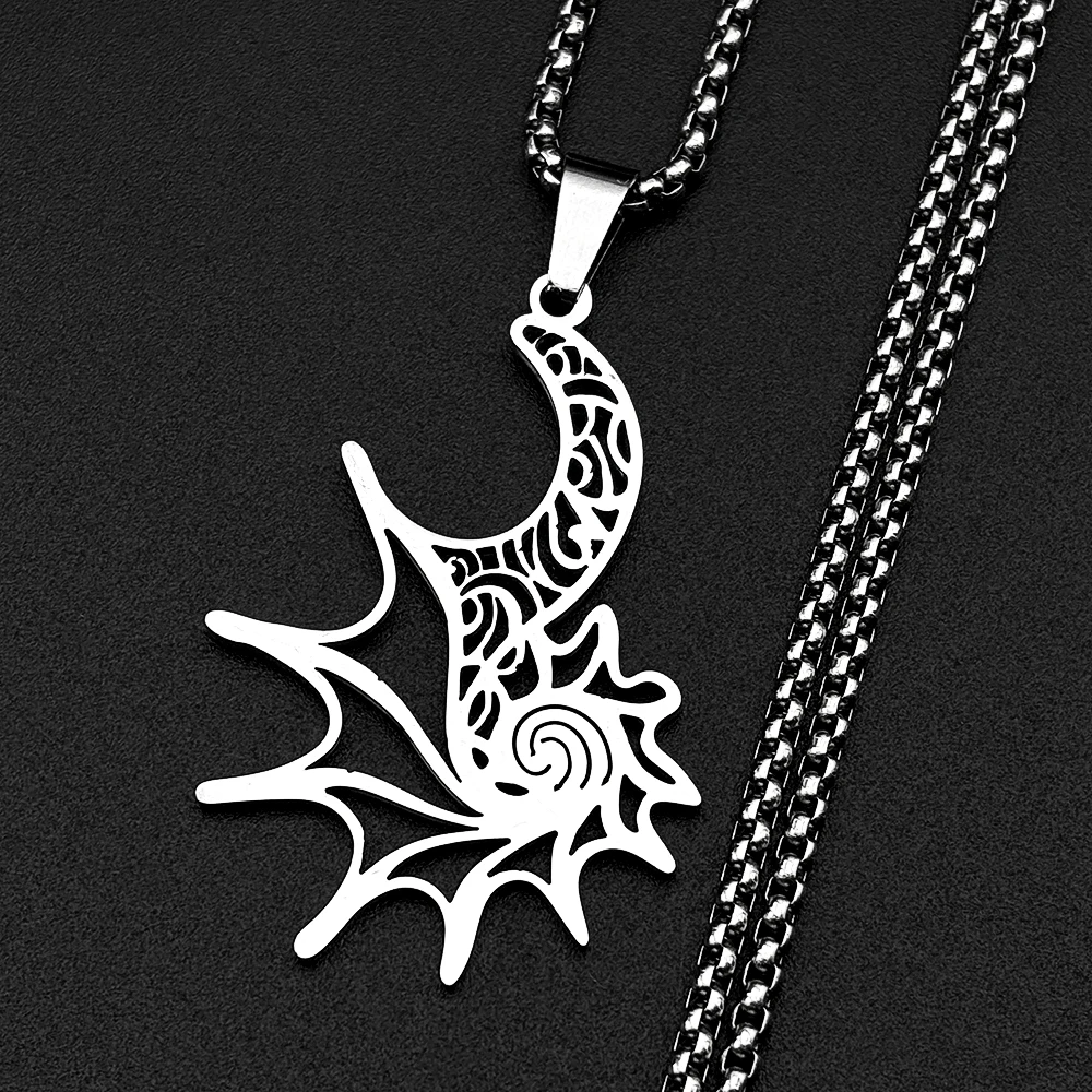 Koru Spiralmuster Sonne-Mond-Kette für Damen und Herren, Edelstahl Muschel-Totem Polynesische Maori-Kultur Tribal Halskette Schmuck Geschenk – Detail 5