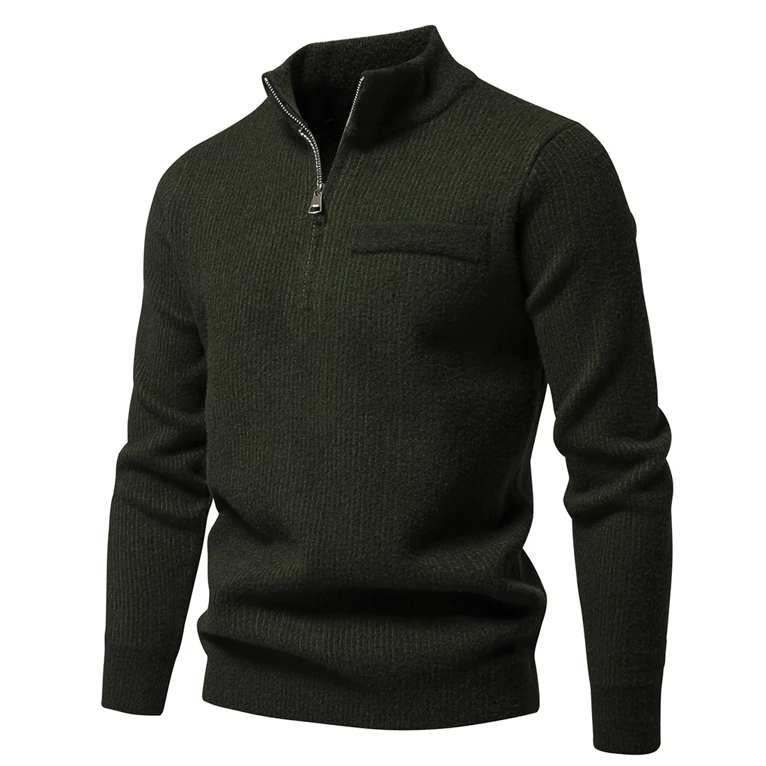 Autumn and Winter New Paul Mens Stand-up Collar Half-zipper Mature Mens Knitted Sweater