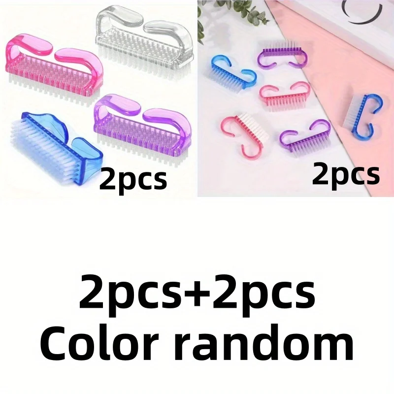 4-Piece Nail Art Set: Nail Polish and Gel Brushes, Cleaning Brush, Plastic Dust Brush, Nail Art Tools (Random Colors)