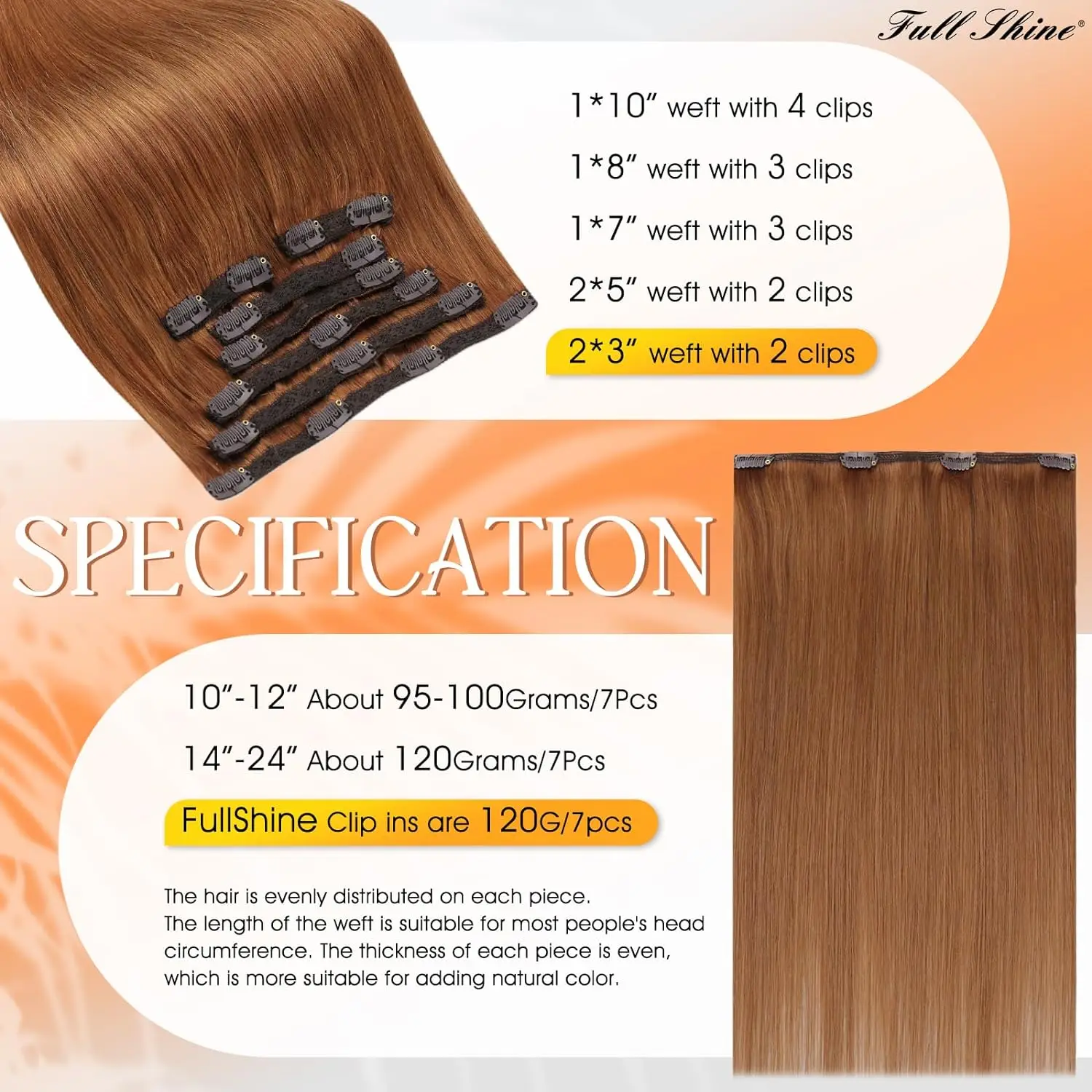 Full Shine Echthaarverlängerungen Clip-in-Haarverlängerungen Remy 7PCS 105g Doppelschuss-Haarverlängerungen Echthaar für Frauen