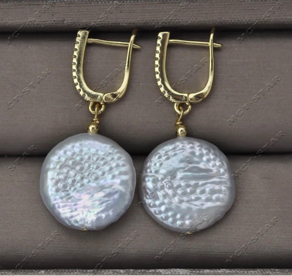 Z13584 Set 18" 20mm White Coin Freshwater Pearl Pink Resin Flower Necklace Earring Custom Jewelry view 5
