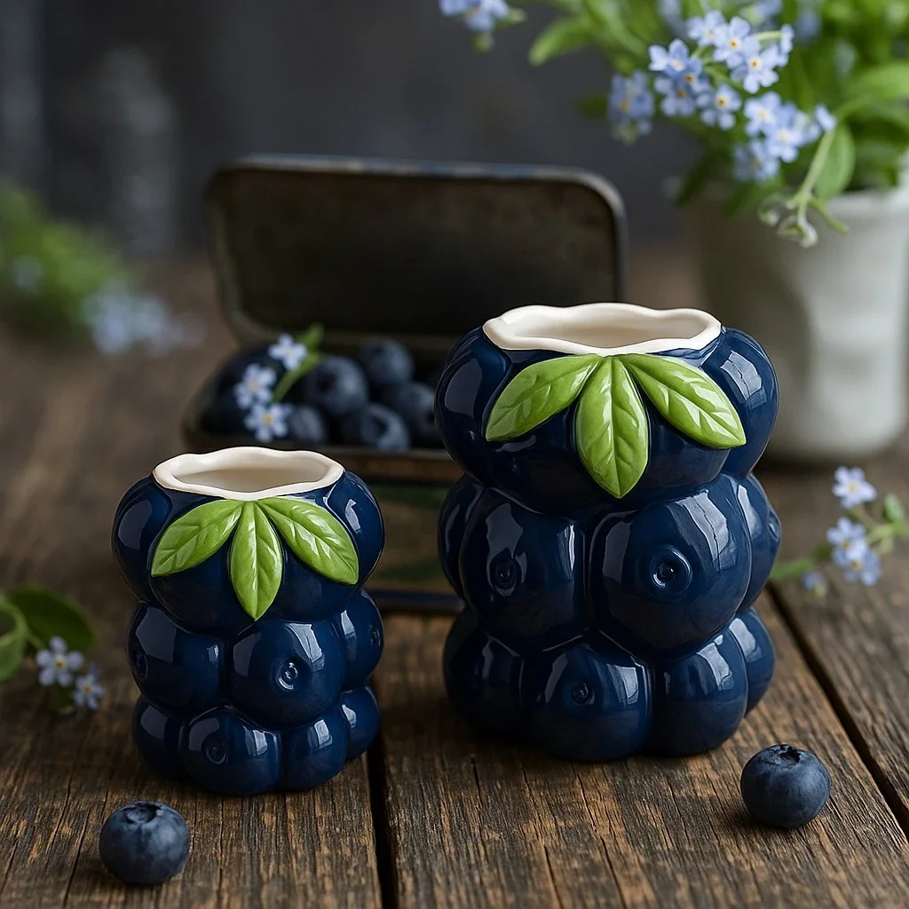 Cartoon Flowerpot Blueberry Vase Ceramic Flowerpot Desktop Storage Container Makeup Brush Bucket Ceramic Handicrafts
