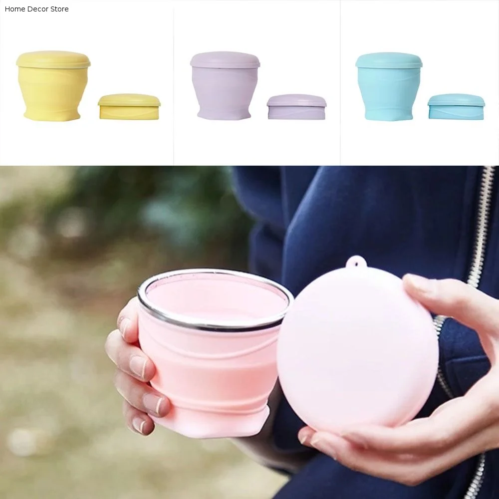 Reusable 180ml Folding Cups Silicone with Lid Collapsible Travel Cups Lightweight Creative Portable Teacup for Outdoor