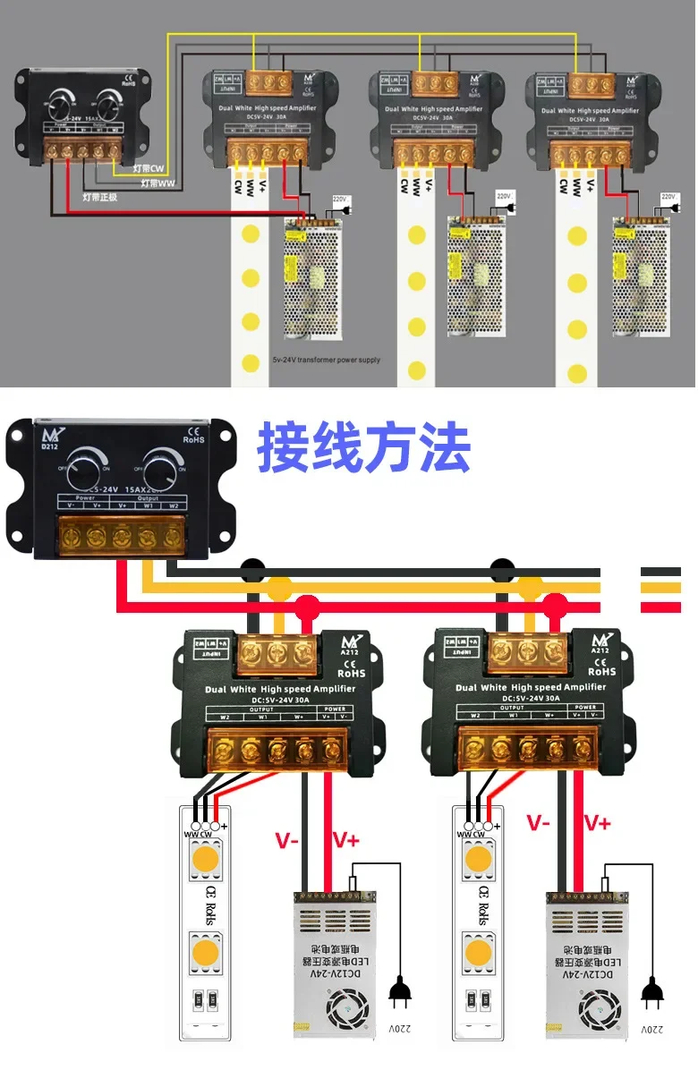 DC5-24V LED Strip Infinite Knob, Dual Color Temperature Single Tone Light Controller, Dimming Brightness, Lightbox, Billboard