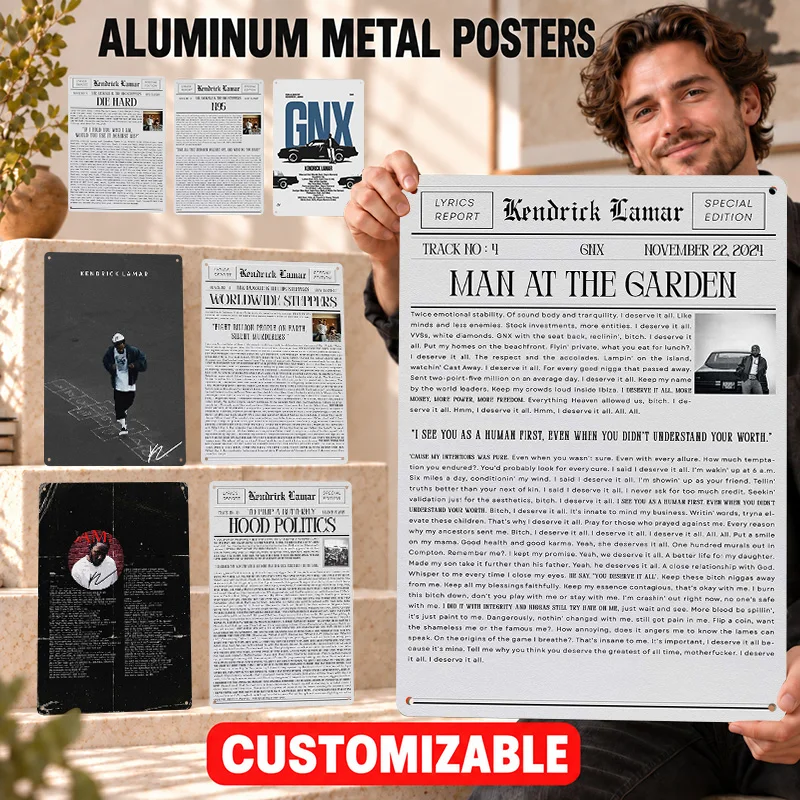 Kendrick Lamar Aluminum Posters Bold Decorative Graphic Collector Room Wall Art Customized Metal Sign Artist Birthday Keepsake